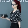 Elegant Ruffles Spliced Shirring Polka Dot Blouse Women's Clothing 2023 Summer New Casual Pullovers Korean Flare Sleeve Shirt - Image 6