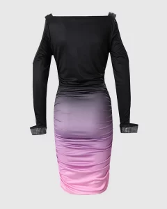 Autumn Elegant Cold Shoulder Party Tight Dress Women Fashion V-Neck Hollow Out Diamond Long Sleeve Ruched Bodycon Dress Woman - Image 5