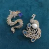 Vintage Women Men Luxury Rhinestone Dragon Phoenix Badges Brooches Exquisite Crystal Animal Retro Jewelry Party Banquet Pins - Image 2