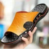 Genuine Leather Slippers Men Big Size 48 47 Slip on Casual Shoes Summer Breathable Outdoor Mens Slides Comfortable Beach Sandals - Image 3