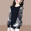 Fashion Printing Long Sleeve Chiffon Shirt Women Classic O-collar Loose Office Slim Casual All-match Lady Pullover Blouse - Image 6