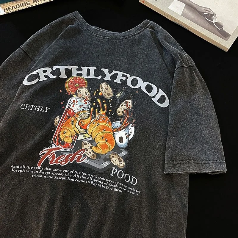 American short sleeved t-shirt men summer trendy brand loose large size washed old retro vintage half sleeves oversized t shirt - Image 3