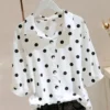 Fashion Printed Lapel Button Loose Polka Dot Blouse Female Clothing 2023 Summer New Oversized Casual Pullovers Office Lady Shirt - Image 3