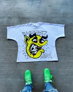 American high-quality men Harajuku retro trendy brand T-shirt Y2K street funny pattern printing oversized couple loose top - Image 2