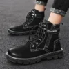Men's Boots 2023 Autumn and Winter New Designer Retro British Leather Boots Men's Casual Black Thick-soled Shoes Motorcycle Boot - Image 4