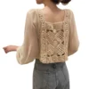 2024 Summer Long Sleeve Vintage National Trend Female Clothes Hollow Out Lace Patchwork Chiffon Shirts Woman Blouses Wholesale - Image 6