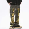American camouflage multi-pocket work jeans men's trendy autumn loose fashion retro straight ins trendy high street long pants - Image 5