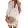 Sexy Women's Shift Dress Long Sleeve Tassel Fringe Lace Robe Strapless Deep V-Neck Female Summer Casual Boho Vacation Dresse Hot - Image 4