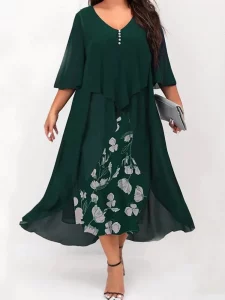 Plus Size Dress Woman 2023 Summer V Neck Floral Print Patchwork Fake Two Pieces Dress 4XL 5XL Large Size Maxi Long Dresses - Image 4