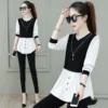 Fashion Spliced Button Folds Fake Two Pieces Blouses Women's Clothing 2023 Autumn Winter Casual Ruffles Tops Commuter Shirts - Image 4