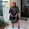 CM.YAYA Plus Size Women Half Length Black Faux Leather PU A-line Knee Length Dress for Winter Spring Streetwear Basic Dresses - Image 5