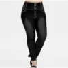 Plus Size Button Up Skinny Black Gray Long Jeans 4XL 5XL Women Spring High Waist Stretch Skinny Thin Denim Pants Lady Trousers - Image 3
