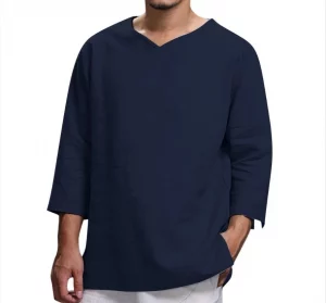 Cotton Linen Hot Sale Men's Long-Sleeved Shirts Summer Solid Color Stand-Up Collar Casual Beach Style Plus Size Linen Man Tops - Image 6
