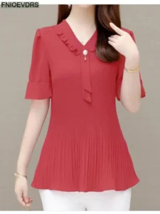 Women 2022 Summer Retro Vintage Elegant Office Lady Shirts Casual Loose Work Ribbon Pink Peplum Tops Blouses 761 - Image 5