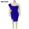 CM.YAYA Plus Size Women Ruffles Shoulder Sleeveless Bodycon Midi Dress 2023 Fashion INS Curve Sexy Party Club Dresses Vestidos - Image 3