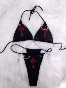 Cross Tops e girl clothes y2k clothes y2k crop top gothic clothes y2k top y2k accessories harajukuTops Gothic Bikini y2k Bikini - Image 3