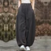 Elegant Women's Cotton Linen Baggy Cargo Pants Vintage Elastic Waist Yoga Trousers Loose Casual Long Wide Leg Oversize Clothes - Image 2