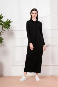 AS 2024 spring summer maxi dress button design woman clothes full sleeve Ankle Length comfortable ribbing clothing - Image 4