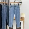 Spring Autumn Clothing Women Drainpipe Jeans Plus Size Brief Denim Cotton Leg Opening Buttons High Waist Stretch Straight Pants - Image 2