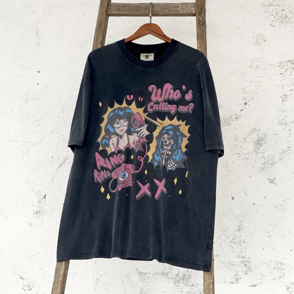 Kanye666 SAINT MICHAEL CHO Vintage High Street Loose Oversized 100％Cotton Nostalgia Tops Retro Black Tees Men T Shirt Hip Hop