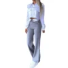 2 Pcs/Set Women Pants Top Suit Single-breasted Lapel Long Sleeve High Waist Straight Lady Shirt Trousers Set - Image 5