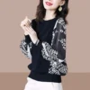 Fashion Printing Long Sleeve Chiffon Shirt Women Classic O-collar Loose Office Slim Casual All-match Lady Pullover Blouse - Image 5