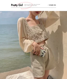 2024 Summer Long Sleeve Vintage National Trend Female Clothes Hollow Out Lace Patchwork Chiffon Shirts Woman Blouses Wholesale - Image 4