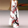 Vintage Print Maxi Dress For Women Summer Loose Sleeveless Long Dresses Elegant Lady V Neck Pocket Boho Beach Sundress Vestidos - Image 3