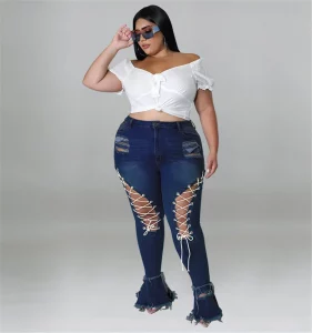 Wmstar Plus Size Flared Jeans Women Bandage High Waist Tassel Hole Denim Ripped Bottom Stretch New Pants Wholesale Dropshipping - Image 3