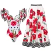 Printed One Piece Swimsuit for Women, Ruffle Swimwear, Monochrome Beach Dress, Elegant Bathing Suit, New, 2024 - Image 5