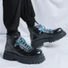 men luxury fashion platform boots black trendy brand designer shoes original leather ankle boot party nightclub motorcycle botas - Image 3