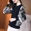 Fashion Printing Long Sleeve Chiffon Shirt Women Classic O-collar Loose Office Slim Casual All-match Lady Pullover Blouse - Image 4