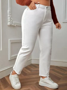 2023 Plus Size White Jeans for Women Straight Fitting Spring Autumn Full Length High Waist Stretchy 100kgs Denim Women Pants - Image 2