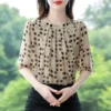 Women's Clothing Fashion Commute Round Neck Polka Dot Chiffon Shirt Summer New Casual Korean Spliced Half Sleeve Blouse Female - Image 4