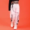 Costume girl Summer Chidren Hip Hop Clothing Cotton Black Long Sleeve Crop Tshirt White Polyester Pant 2 Pcs Streetwear Suit - Image 5
