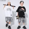 Girls Hip Hop Crop Top Zebra Stripes Pants Clothes Sets Boys T-shirt Street Dance Shorts Kids Streetwear Children Jazz Costumes - Image 2