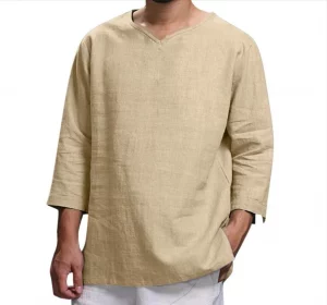 Cotton Linen Hot Sale Men's Long-Sleeved Shirts Summer Solid Color Stand-Up Collar Casual Beach Style Plus Size Linen Man Tops - Image 5