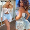 Plus Size Sexy Ripped Tassel Denim Shorts 5XL High Waist Boyfriend Street Torn Hollow Out Hotpants Baggy Cut Out Hole Short Jean - Image 5