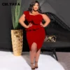 CM.YAYA Plus Size Women Ruffles Shoulder Sleeveless Bodycon Midi Dress 2023 Fashion INS Curve Sexy Party Club Dresses Vestidos - Image 4