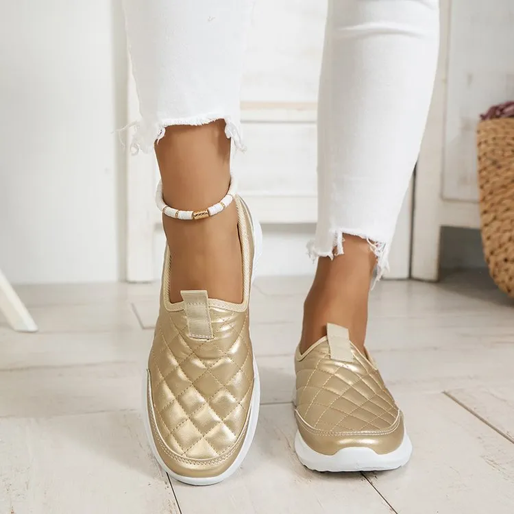 Gold Sneakers 2023 Fall Selling Fashion Flat Sequins Round Toe Loafers Casual Versatile Luxury Pull-On Women's Vulcanized Shoes