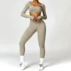 Women Tracksuit Yoga Set 2PCS Sportswear Workout Clothes Athletic Wear Gym Legging Fitness Bra Crop Top Long Sleeve Sports Suits - Image 3