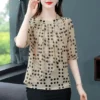 Women's Clothing Fashion Commute Round Neck Polka Dot Chiffon Shirt Summer New Casual Korean Spliced Half Sleeve Blouse Female - Image 3