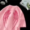 Angel Wings Printed T-shirt y2k Short Sleeve Letter Printing Tee 2024 Summer New Street Style T Shirts Large Size Unisex Tshirt - Image 3