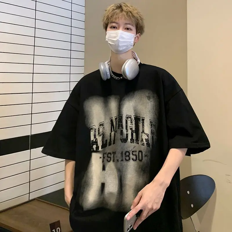 American heavyweight short sleeved men's fashion brand summer half sleeved ins trendy summer clothing new pure cotton loose