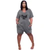 Plus Size Sporty Style Women's Clothing New Fashion Sexy Solid Color Letter Printing Loose V Neck Casual Straight Leg Jumpsuit - Image 3