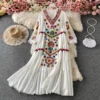 Vintage Chic Women Floral Embroidery Beach Bohemian Mini Dress Ladies Short Sleeve V-neck Cotton and Linen Boho Dresses Vestido - Image 6