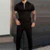 European and American summer popular men's short-sleeved trousers suit slim and trendy youth casual sports suit - Image 4