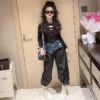 Hip Hop Kids Clothes Girls Sets Slim T-shirt Tops High Waist Black Denim Wide Leg Pants Jazz Girl Dance Suits Spring Autumn 2024 - Image 2