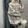 American Trendy Gothic Cartoon Letters Oversize Knitted Sweater Women's Fashion Versatile Round Neck Cardigan Sweater Women's - Image 6