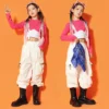 Kids Stage Kpop Outfit Green Pink Top Cargo Pants For Girls Hip Hop Clothes Group Jazz Costumes Street Rave Clothing SL7339 - Image 2